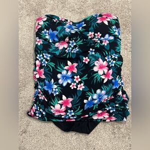 Catalina Strapless Swimsuit with Pink & Blue Tropical Floral Accents XXL 18/20